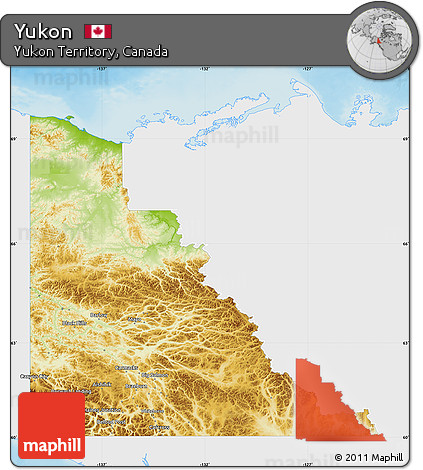 Physical Map of Yukon, single color outside