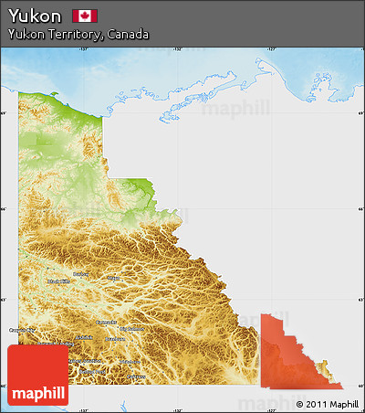 Physical Map of Yukon, single color outside