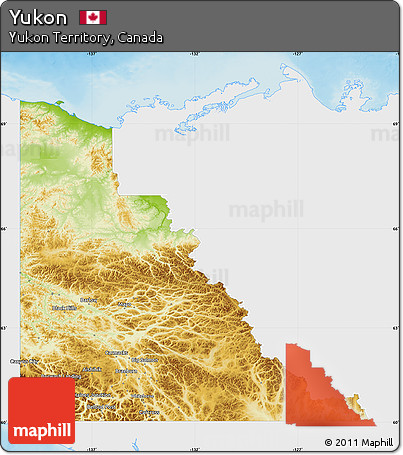 Physical Map of Yukon, single color outside