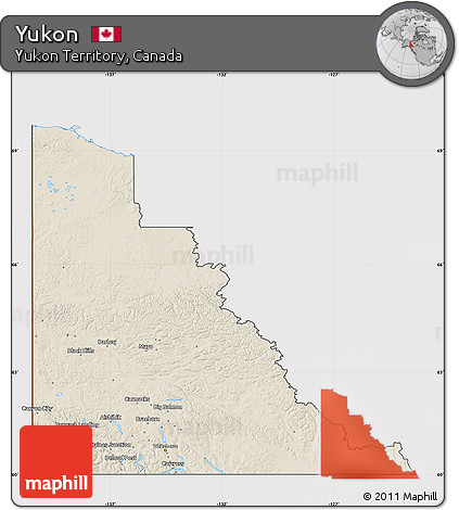 Shaded Relief Map of Yukon, cropped outside