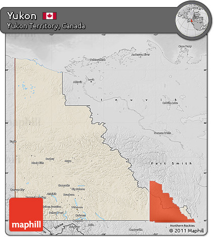Shaded Relief Map of Yukon, desaturated