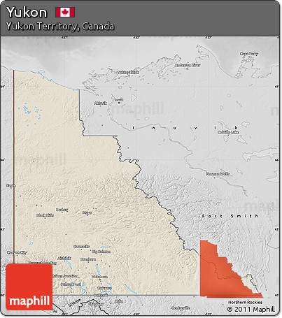 Shaded Relief Map of Yukon, desaturated