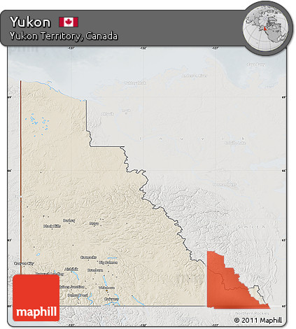 Shaded Relief Map of Yukon, lighten, semi-desaturated