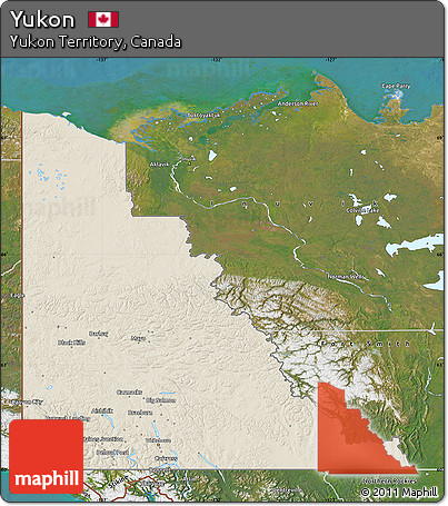 Shaded Relief Map of Yukon, satellite outside