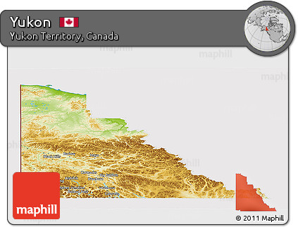 Physical Panoramic Map of Yukon, cropped outside