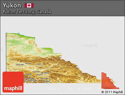 Physical Panoramic Map of Yukon, cropped outside