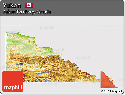 Physical Panoramic Map of Yukon, cropped outside