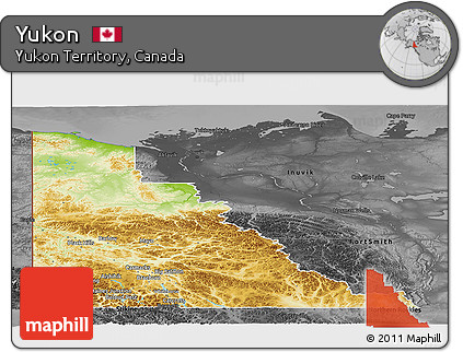 Physical Panoramic Map of Yukon, darken, desaturated