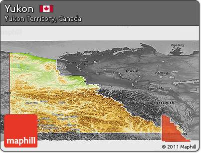 Physical Panoramic Map of Yukon, darken, desaturated
