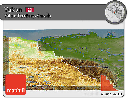 Physical Panoramic Map of Yukon, darken