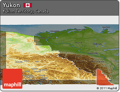 Physical Panoramic Map of Yukon, darken