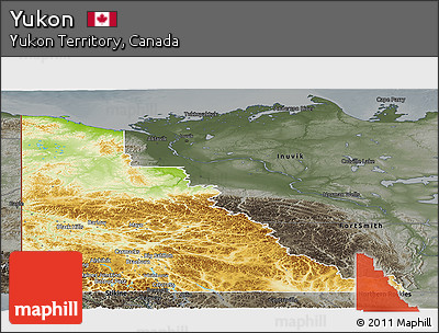 Physical Panoramic Map of Yukon, darken, semi-desaturated