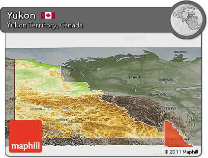 Physical Panoramic Map of Yukon, darken, semi-desaturated