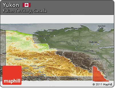 Physical Panoramic Map of Yukon, darken, semi-desaturated