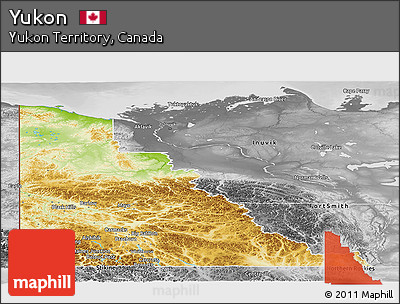 Physical Panoramic Map of Yukon, desaturated