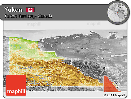 Physical Panoramic Map of Yukon, desaturated