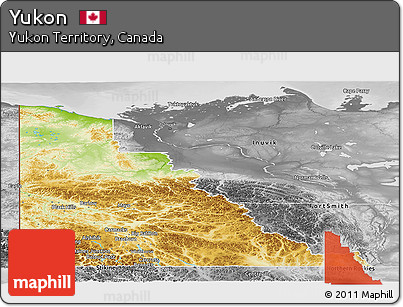 Physical Panoramic Map of Yukon, desaturated