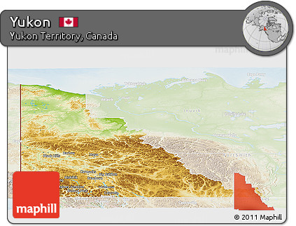 Physical Panoramic Map of Yukon, lighten