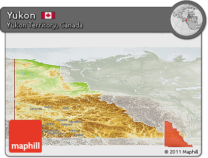 Physical Panoramic Map of Yukon, lighten, semi-desaturated