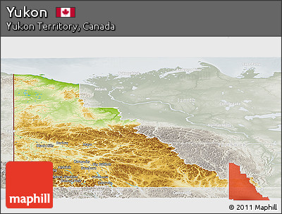 Physical Panoramic Map of Yukon, lighten, semi-desaturated