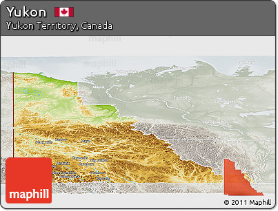 Physical Panoramic Map of Yukon, lighten, semi-desaturated