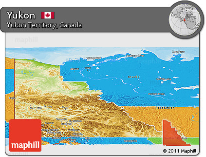 Physical Panoramic Map of Yukon, political outside