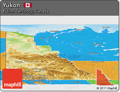 Physical Panoramic Map of Yukon, political outside