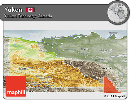 Physical Panoramic Map of Yukon, semi-desaturated
