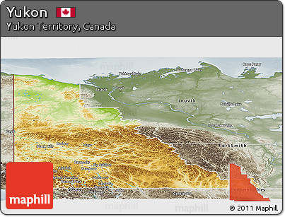 Physical Panoramic Map of Yukon, semi-desaturated