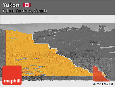 Political Panoramic Map of Yukon, darken, desaturated