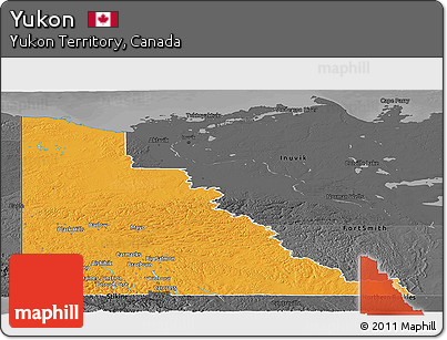 Political Panoramic Map of Yukon, darken, desaturated