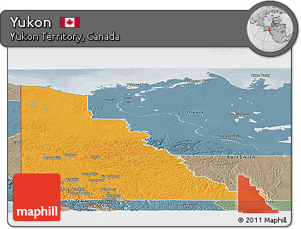 Political Panoramic Map of Yukon, semi-desaturated