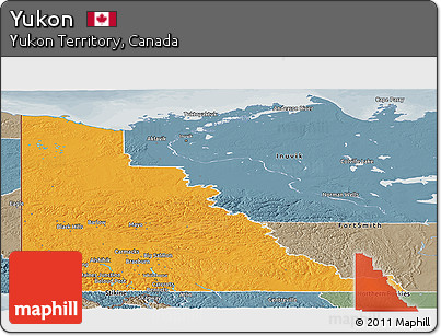 Political Panoramic Map of Yukon, semi-desaturated