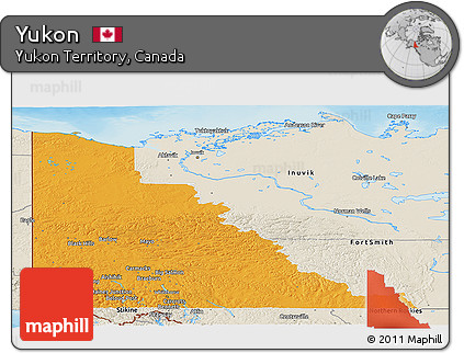 Political Panoramic Map of Yukon, shaded relief outside