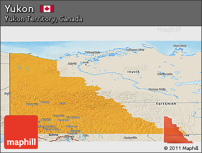 Political Panoramic Map of Yukon, shaded relief outside