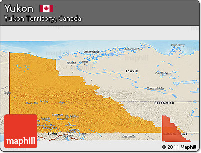 Political Panoramic Map of Yukon, shaded relief outside