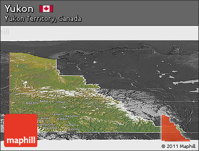 Satellite Panoramic Map of Yukon, darken, desaturated