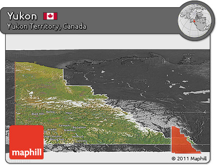Satellite Panoramic Map of Yukon, darken, desaturated
