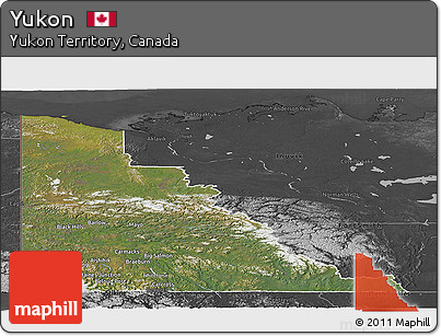 Satellite Panoramic Map of Yukon, darken, desaturated