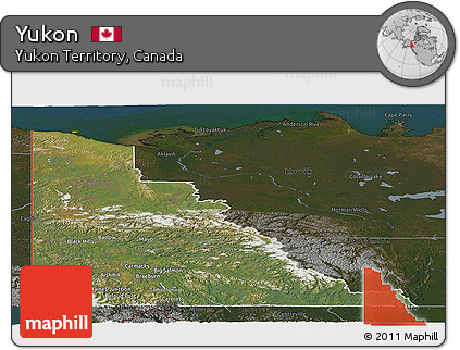Satellite Panoramic Map of Yukon, darken