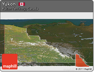 Satellite Panoramic Map of Yukon, darken