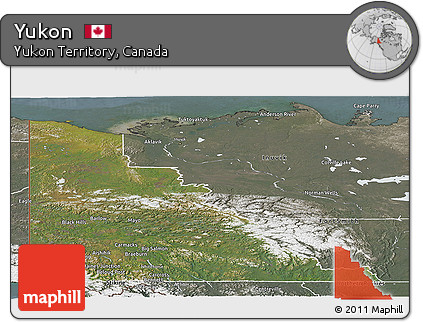 Satellite Panoramic Map of Yukon, semi-desaturated