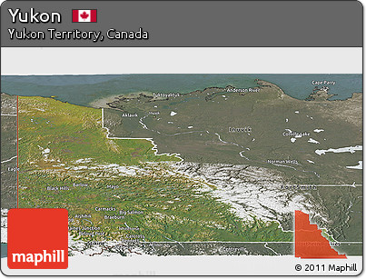 Satellite Panoramic Map of Yukon, semi-desaturated
