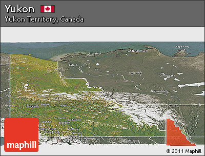 Satellite Panoramic Map of Yukon, semi-desaturated