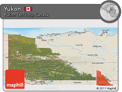 Satellite Panoramic Map of Yukon, shaded relief outside