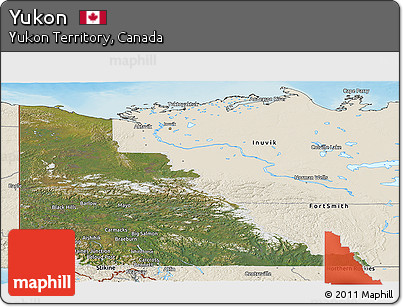 Satellite Panoramic Map of Yukon, shaded relief outside