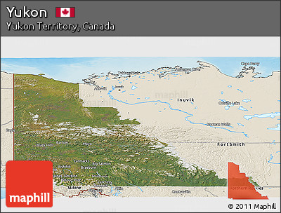 Satellite Panoramic Map of Yukon, shaded relief outside