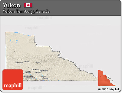 Shaded Relief Panoramic Map of Yukon, cropped outside