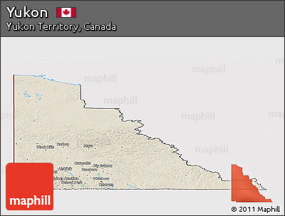 Shaded Relief Panoramic Map of Yukon, cropped outside