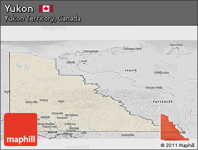 Shaded Relief Panoramic Map of Yukon, desaturated